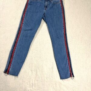 Women's Blue Jeans with Red Stripe